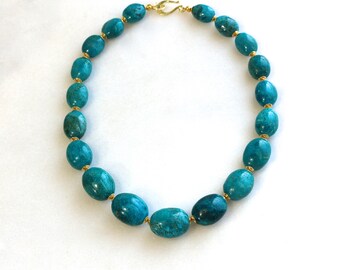 Gorgeous Arizona Turquoise, 22kg Vermeil Graduated Bold Necklace.