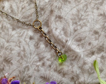 Vintage Green Drop Necklace with Antiqued Brass Chain