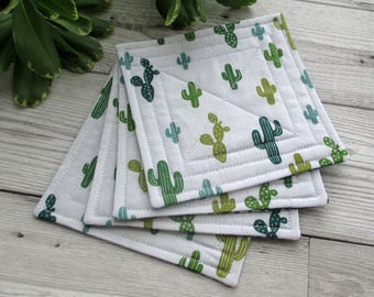 Cactus Coasters, Fabric Coasters, Quilted Coasters, Cacti Decor, Botanical Decor, Table Linens, Housewarming Gift, Drink Coasters