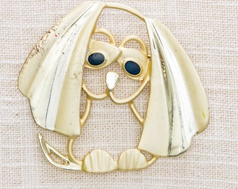 Vintage Gold Dog Brooch Funky Puppy Dog Broach Vtg Pin 7ii
