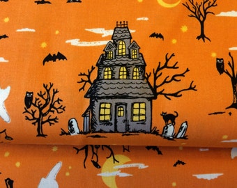 Happy Haunting Orange fabric by Riley Blake