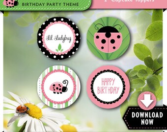Ladybug Cupcake Toppers | Ladybug Birthday Party Cirlces | Printable | Instant Download