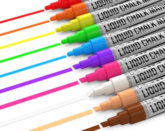 Kassa Chalk Markers for Chalkboard (10 Neon Colors) Wet Erase Blackboard Marker (Dustless & Non-Toxic) 2 Sided Tips (Bullet + Chisel)