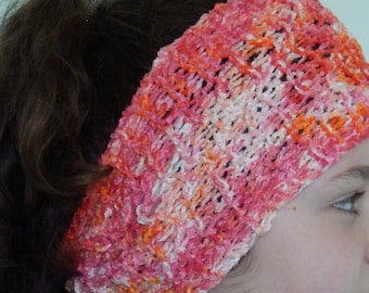 Orange, Pink and Cream Handknit Headband - Indie Eco Friendly Headband - Festival/Holiday Clothing - Dreadlocks Headband