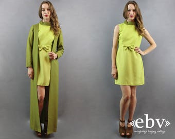 Space Age Dress Set 60s Matching Set Lime Green Dress 1960s Dress 60s Mini Dress 60s Dress 60s Mod Dress Bow Dress 1960s Party Dress S M