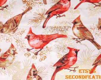 On Sale - Cardinal on the Gold Branch - 100% Cotton Fabric - RTC Fabrics - 1 Yard - more for one cut
