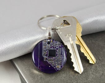 Circuit Board Keychain, Violet PCB Key Fob, Engineer Gift, Graduation Gift, Software Engineer, Computer Science Gift, Science Gift, Geekery