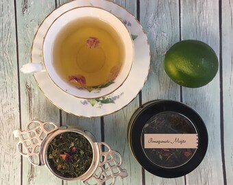 Pomegranate Mojito Loose Leaf Green Tea in Window Tin or Pouch