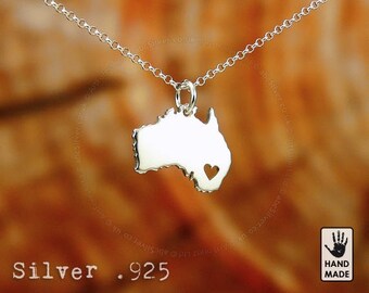 AUSTRALIA Map Handmade Personalized Sterling Silver .925 Necklace in a gift box