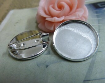 10pcs Antique Bronze Silver Brooch Setting for 20mm Round Bezel Cup Cabochon Mountings AC5352
