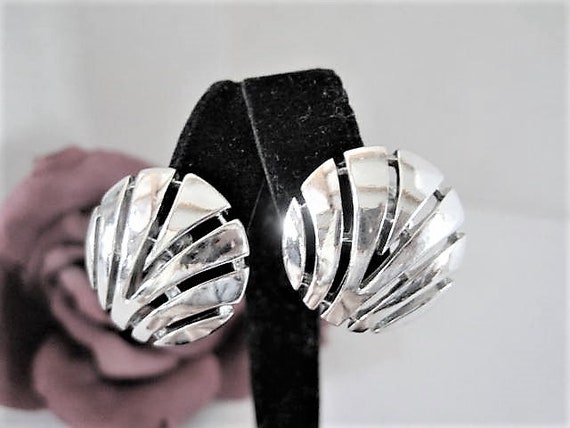 Crown Trifari Earrings, Openwork Silver Tone, Clip Ons, Gift for Woman