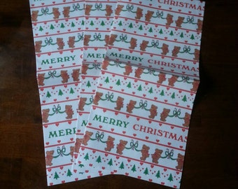 Three sheets vintage Christmas wrapping paper, teddy bears, Merry Christmas