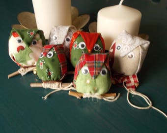 Owls in fabric, home decoration, Christmas