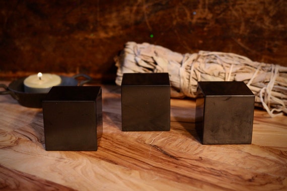 Large Polished Shungite Cube 1.6" 40mm, Shungite Carved Cube, Black Crystal Cube, EMF Protection, Russian Shungite Square, Sacred Geometry