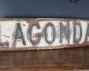 Vintage Lagonda Street Sign, Black and White Street Sign, Vintage Industrial Decor, Vintage Street Sign
