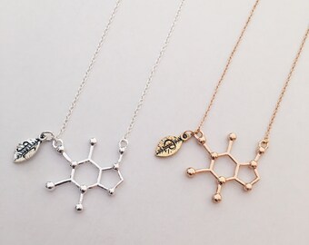 Personalized Caffeine Necklace Caffeine Molecule Necklace Happiness Necklace Chemistry Necklace Science jewelry Gift Free Bag High Quality