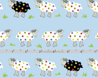 Sheep Fabric, Colorful Sheep Quilt Fabric, Henry Glass Promises HEG 1052 11 Dana Brooks, Polka Dot Blue Sheep Fabric, Cotton Fabric Yardage