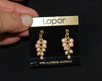 Pearl Dangle Cluster Earrings, Vintage Dangle Cluster Earrings, Hypo-Allergenic, Gift For Women, Drop Earrings, Vintage Jewellery