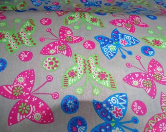 Colors light gray surfond butterflies pattern cotton fabric