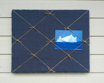 Burlap and Twine Pin Board with nautical knots, useful for memos, or wedding card display, natural decor for your cottage or cabin