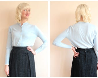 1960s Cardigan // Baby Blue Orlon Sweater // vintage 60s cardigan