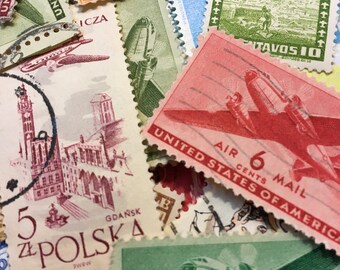 20 Airmail Stamps, Vintage Postage Stamps, Used Stamps, Airplane Stamps, Postage Stamps, Craft Stamps