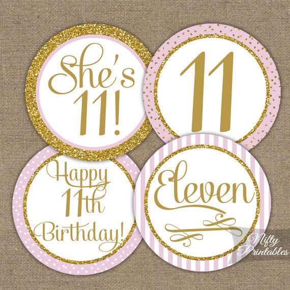 11th Birthday Cupcake Toppers Eleventh Birthday Party Pink