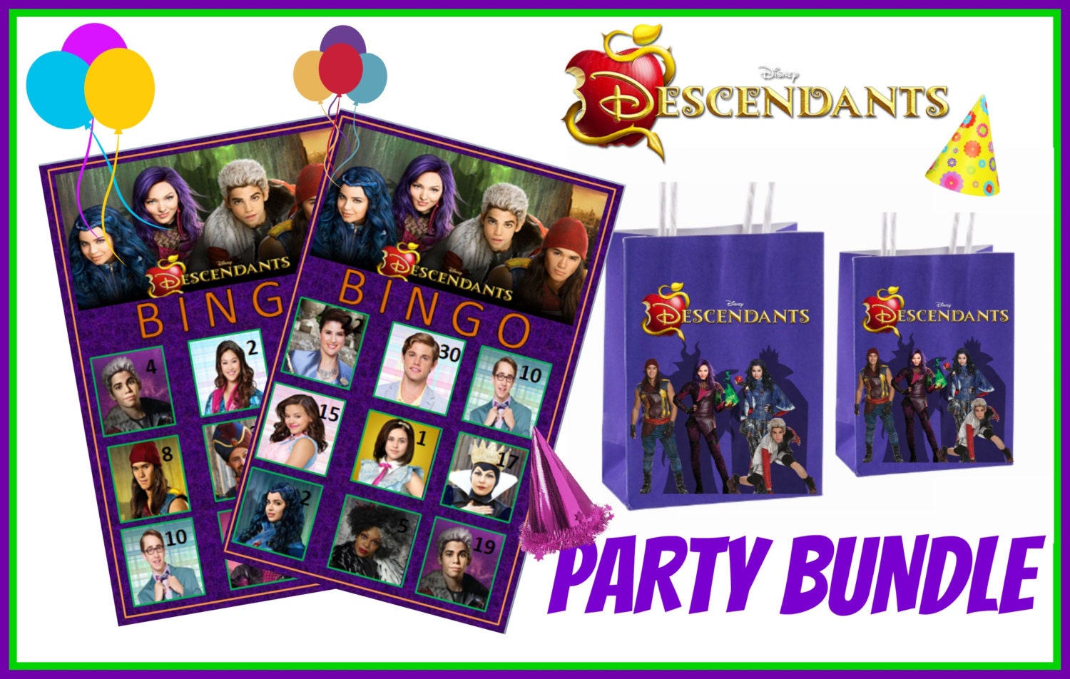 Disneys Descendants PARTY Bundle Bingo cards and Party bags