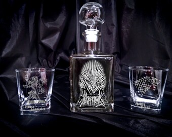 Game of thrones whiskey glass set gift Personalized gift Gift for men Fathers gift Whiskey decanter set game og thrones Gift for him