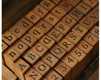 Antique Alphabet Stamp Set - Wooden Rubber Stamp Set - Alphabet, Number & Symbol - 70 pieces - WR001