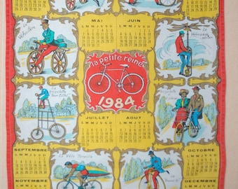Vintage 1984 calendar tea TOWEL bikes