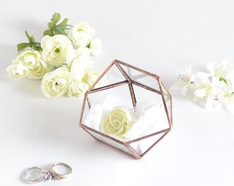 Wedding Ring Box, Glass Terrarium, Clear Glass Planter Geometric Box. Wedding Gift