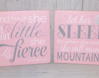 And Though She Be But Little She Is Fierce, Let Her Sleep For When She Wakes She Will Move Mountains, Pink and Grey Nursery, Nursery Art