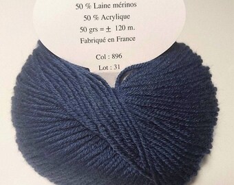 10 balls of wool 50% Merino/nightblue 896 / made in FRANCE