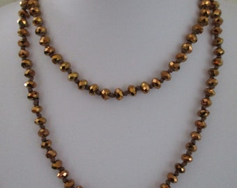 Vintage Gold Crystal Necklace, Faceted Crystal Necklace, Gold Flapper Necklace, Art Deco Style Necklace