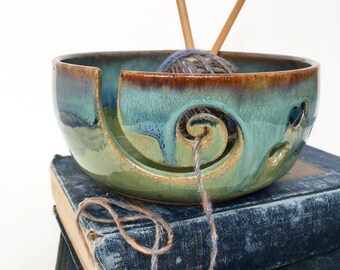Rustic Green Wheel Thrown Yarn Bowl - Made To Order