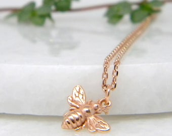 Rose Gold Bee Necklace, Bee Necklace, Bumblebee necklace, rose gold honey bee necklace, initial necklace, Gift for Her, Bee Charm Necklace