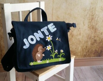 Hedgehog Meadow Blue Kindergarten backpack Wish name