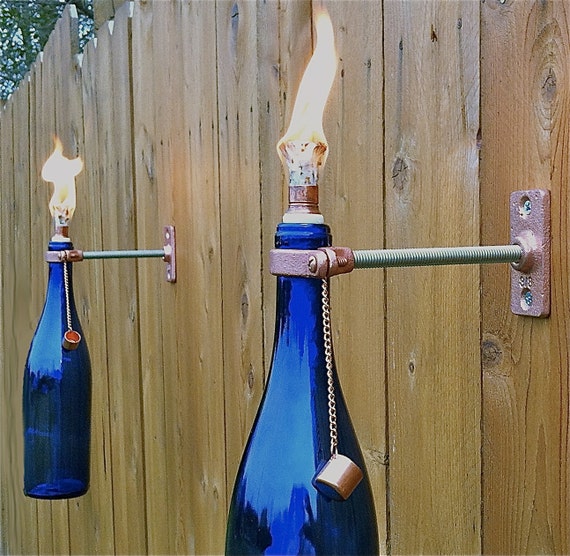 6 cobalt blue wine bottle tiki torches gift for men