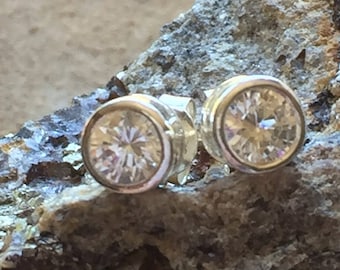 Solitaire Bezel- set Cubic Zirconium in 925 Sterling Silver Earrings, Stud Earrings with CZ, mod minimalist, for Her/ @IndigoLayne