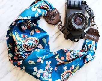 The 'Rebecca' Floral Scarf Camera Strap with Quick Release Buckles -- 1.5- 2 inches wide
