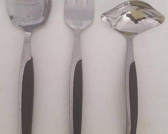 1950'S HOSTESS Serving Set, Fork, Spoon and Ladle Stainless With Nylon Handle