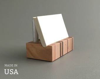 Wood Business Card Holder Modern Desk Business Card Holder Striped Contemporary Boss Gift Office Decor Unique Desktop Card Display