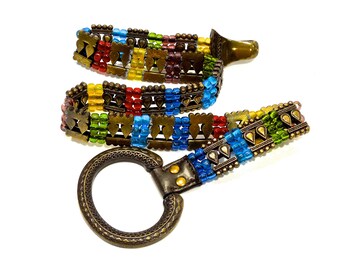 ViNTAGE: Brass and Glass Bead Belt - Crow Glass Bead Belt - Boho Belt - Gypsy Belt - Ethnic Belt - Tribal Belt - SKU 19-D1-00010289