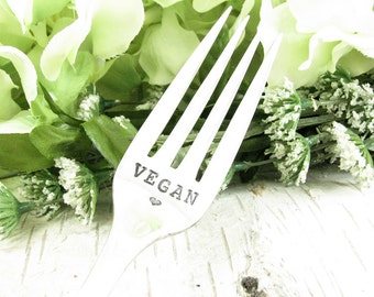Hand Stamped Fork. Vegan. Vintage Silverware Dinner Set. Personalized. Gifts Under 25. Inspirational Quote. Dazzling Dezignz. 053EDAY