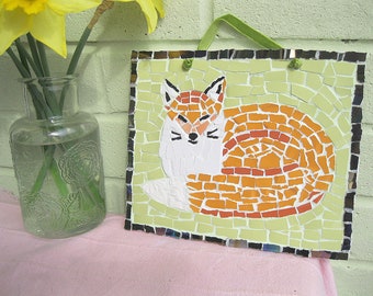 Shabby chic mosaic fox plaque - Free post to the UK