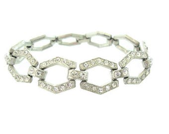 Art Deco Bracelet. Fine Vintage Rhinestone Link. 1920s Antique Jewelry. Vintage Art Deco Rhinestone Wedding Jewelry