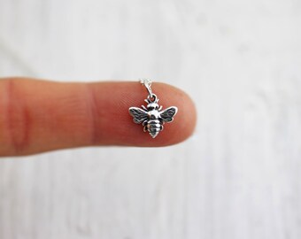 Honey Bee Necklace - Sterling Silver Bee Necklace - Tiny Bee Necklace - Bumble Bee Necklace Bee Keeper Gift Queen Bee Necklace Bee Jewelry