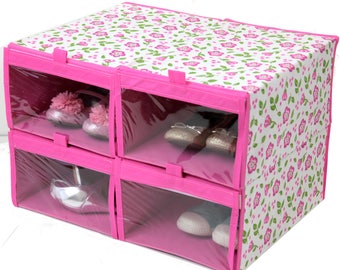 Pink floral shoe organizer set of 4