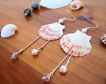 Scallop Shell Earrings, Seashell Earrings, Shell Earrings, Scallop Shell Jewelry, Dangle Earrings, Beach Jewelry, Beach Earrings